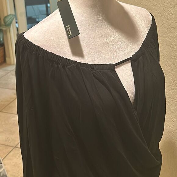 Krisa Women's S Wrapover Blouse Black Dressy Off Shoulder Micro Modal Top NWT - Picture 10 of 11